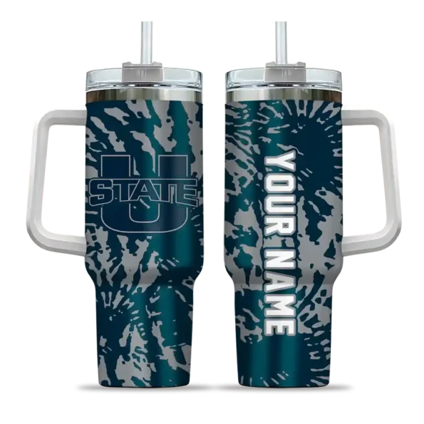 custom utah state aggies burst swirl navy curved tumbler best selling.webp