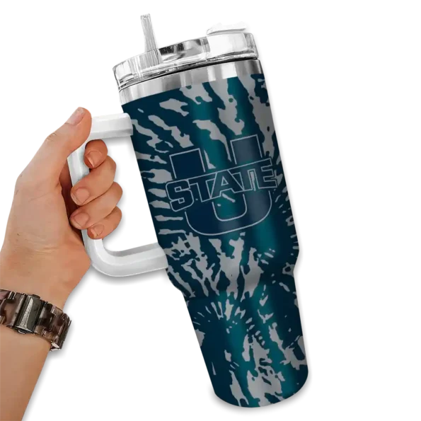 custom utah state aggies burst swirl navy curved tumbler fashion forward.webp