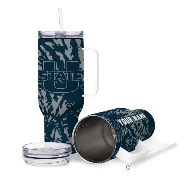 custom utah state aggies burst swirl navy curved tumbler high quality.webp