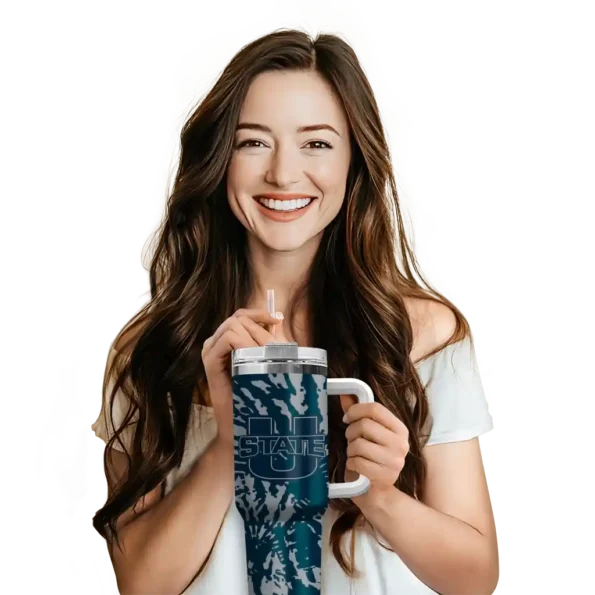 custom utah state aggies burst swirl navy curved tumbler premium grade.webp