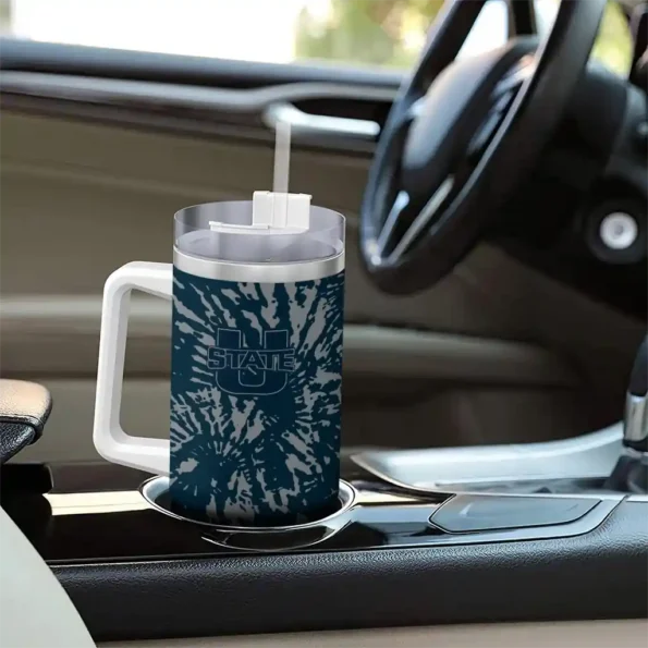 custom utah state aggies burst swirl navy curved tumbler trendy.webp