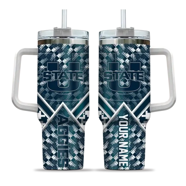 custom utah state aggies chevron angle navy curved tumbler best selling.webp