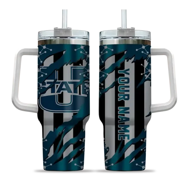 custom utah state aggies claw cut navy black curved tumbler best selling.webp