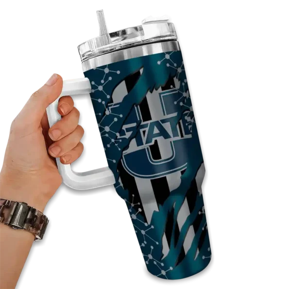 custom utah state aggies claw cut navy black curved tumbler fashion forward.webp