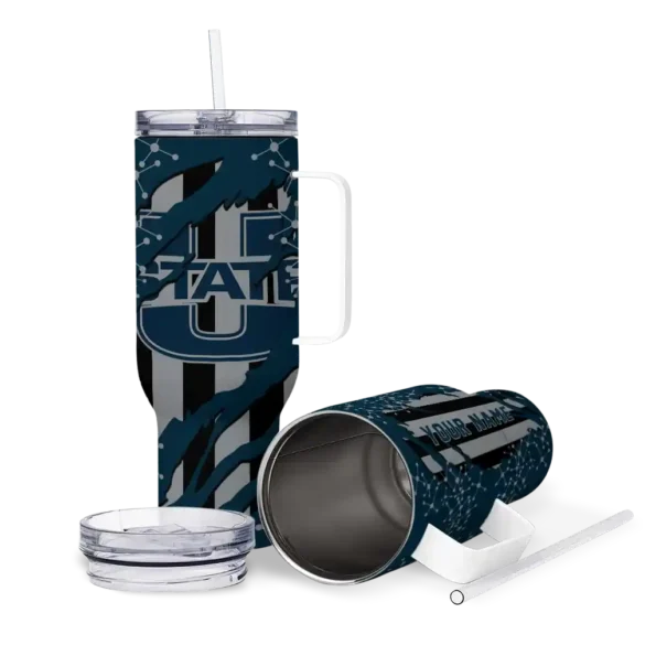 custom utah state aggies claw cut navy black curved tumbler high quality.webp
