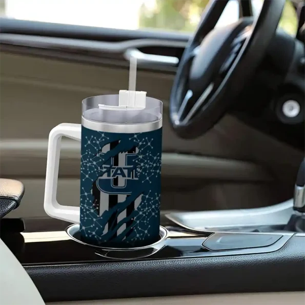 custom utah state aggies claw cut navy black curved tumbler trendy.webp