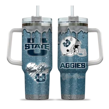 custom utah state aggies heart helmet motif navy curved tumbler best selling.webp