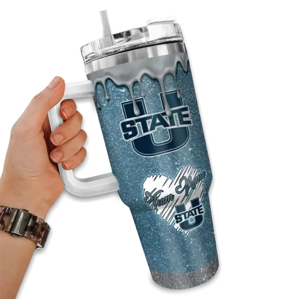 custom utah state aggies heart helmet motif navy curved tumbler fashion forward.webp