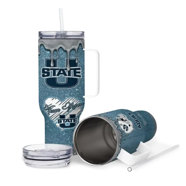 custom utah state aggies heart helmet motif navy curved tumbler high quality.webp