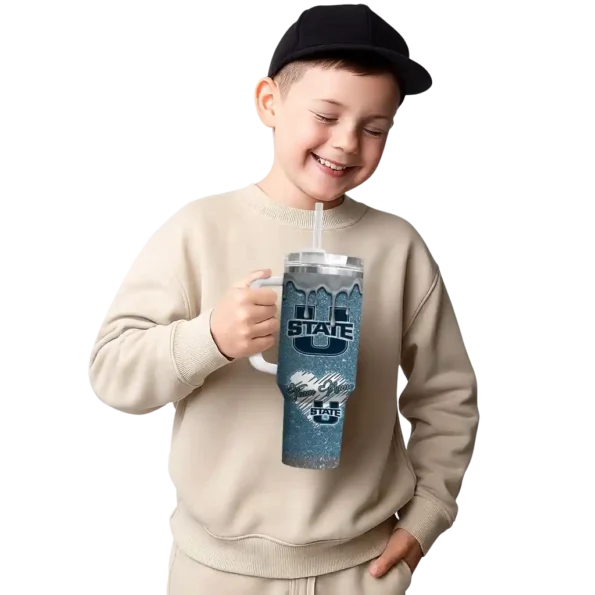 custom utah state aggies heart helmet motif navy curved tumbler latest model.webp