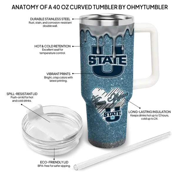 custom utah state aggies heart helmet motif navy curved tumbler new arrival.webp