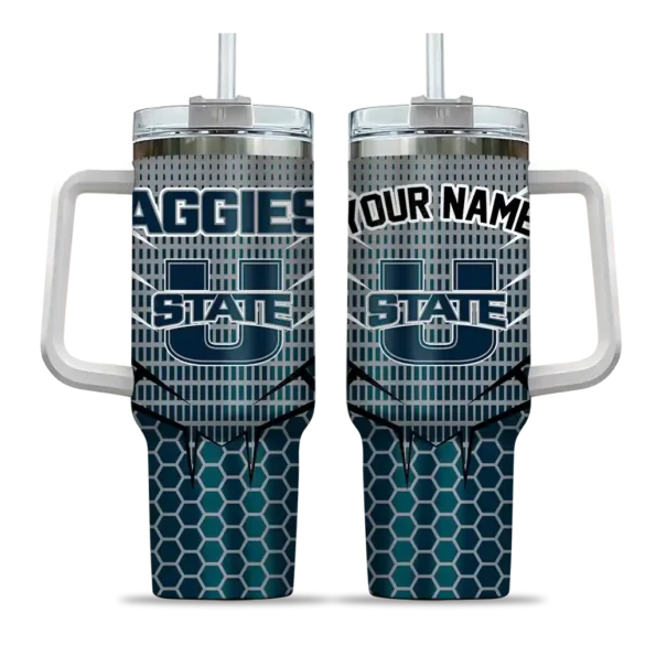 custom utah state aggies hex texture navy curved tumbler best selling.webp
