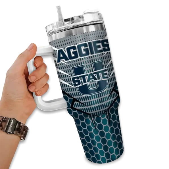 custom utah state aggies hex texture navy curved tumbler fashion forward.webp