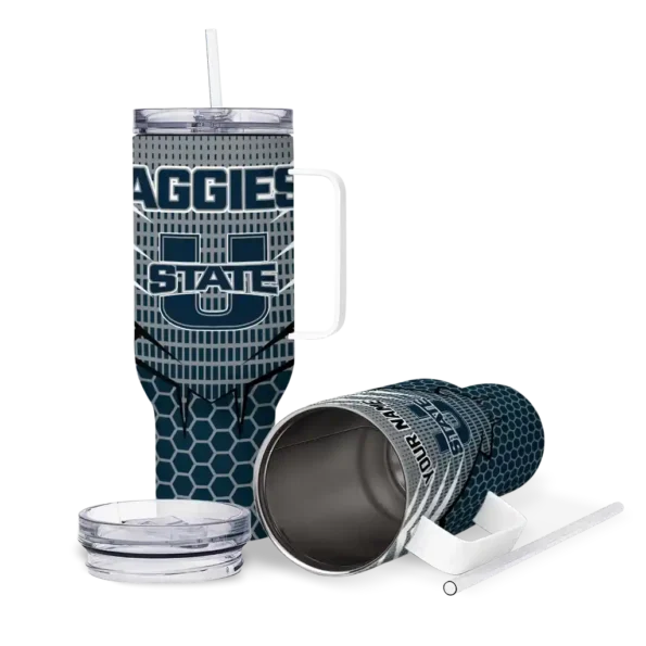custom utah state aggies hex texture navy curved tumbler high quality.webp
