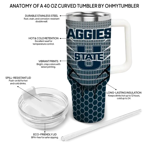 custom utah state aggies hex texture navy curved tumbler new arrival.webp