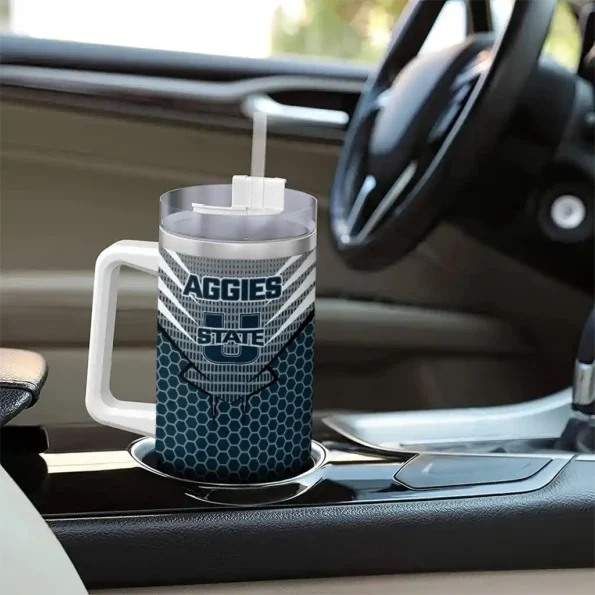 custom utah state aggies hex texture navy curved tumbler trendy.webp