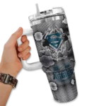 custom utah state aggies superman shield navy gray curved tumbler best selling.webp