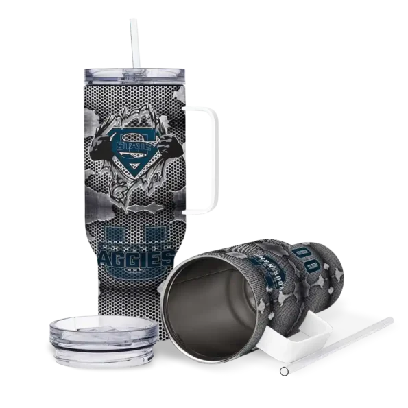 custom utah state aggies superman shield navy gray curved tumbler high quality.webp