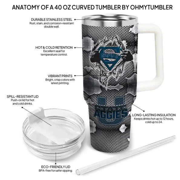 custom utah state aggies superman shield navy gray curved tumbler new arrival.webp