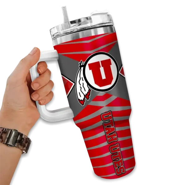 custom utah utes chevron layers red curved tumbler fashion forward.webp