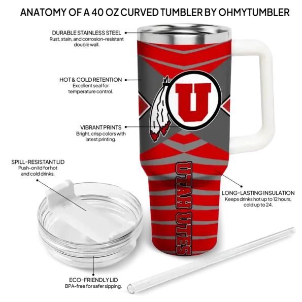 custom utah utes chevron layers red curved tumbler new arrival.webp