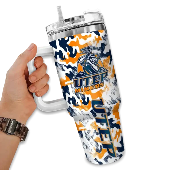 custom utep miners camo mashup blue white curved tumbler fashion forward.webp