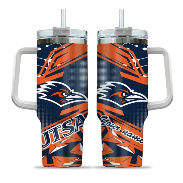 custom utsa roadrunners abstract paths orange curved tumbler best selling.webp