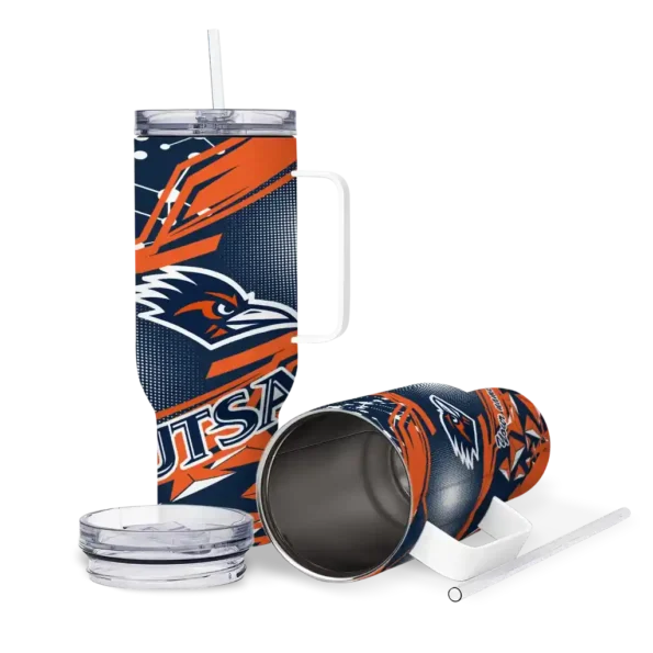 custom utsa roadrunners abstract paths orange curved tumbler high quality.webp