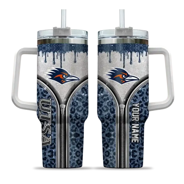 custom utsa roadrunners leopard zipper orange curved tumbler best selling.webp