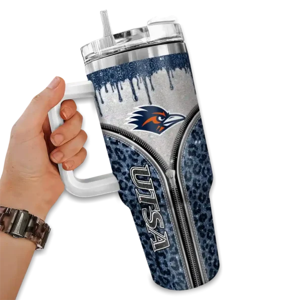 custom utsa roadrunners leopard zipper orange curved tumbler fashion forward.webp