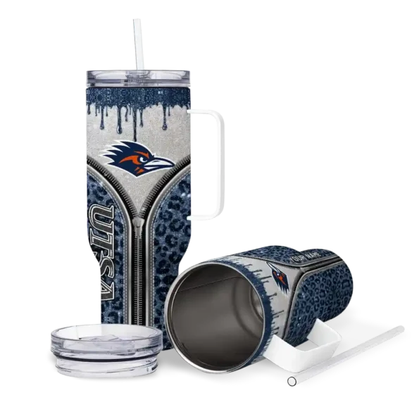 custom utsa roadrunners leopard zipper orange curved tumbler high quality.webp
