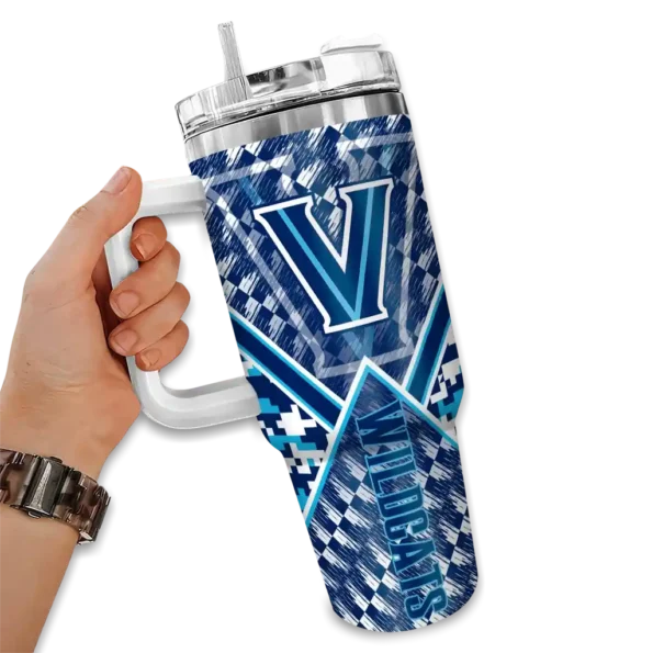 custom villanova wildcats chevron angle navy curved tumbler fashion forward.webp