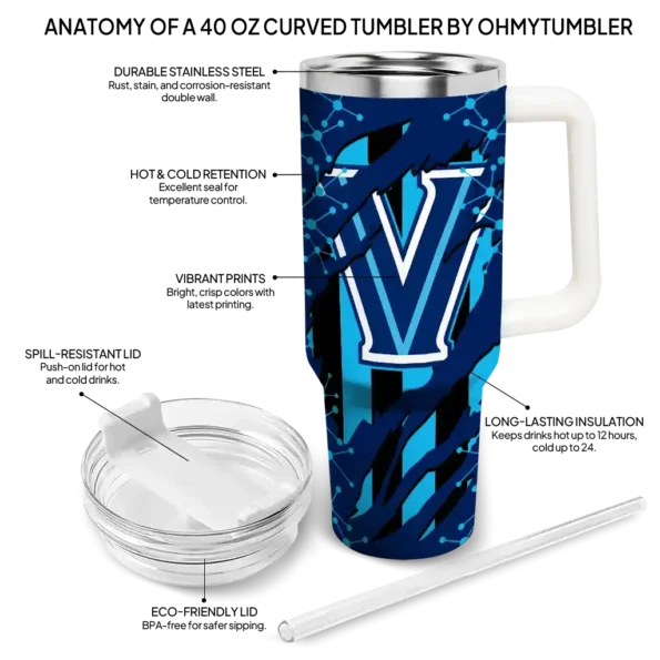 custom villanova wildcats claw cut navy black curved tumbler new arrival.webp
