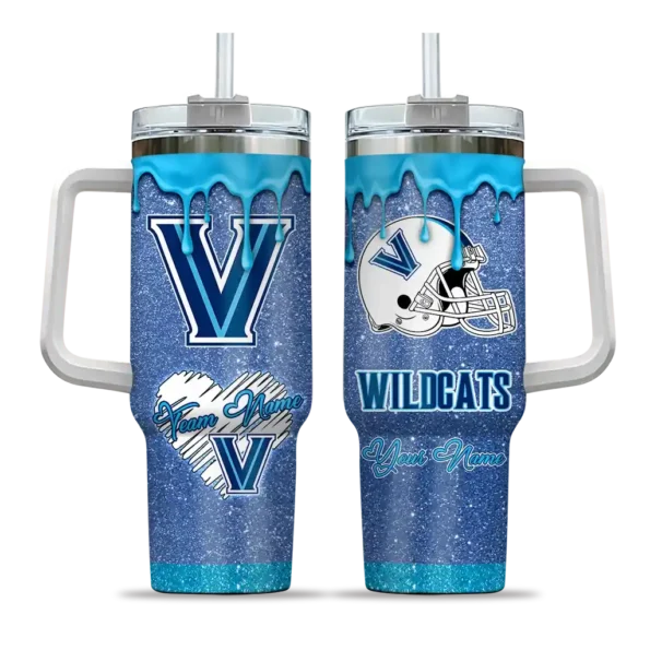 custom villanova wildcats heart helmet motif navy curved tumbler best selling.webp