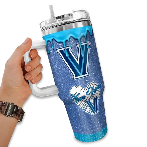 custom villanova wildcats heart helmet motif navy curved tumbler fashion forward.webp