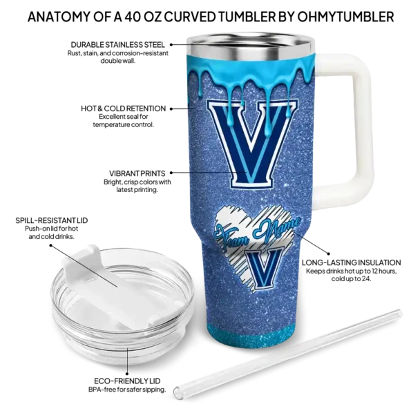custom villanova wildcats heart helmet motif navy curved tumbler new arrival.webp