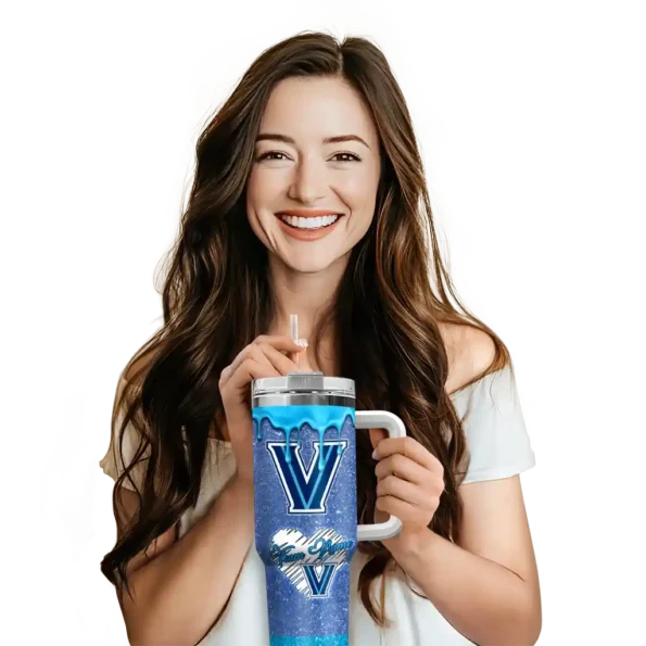 custom villanova wildcats heart helmet motif navy curved tumbler premium grade.webp