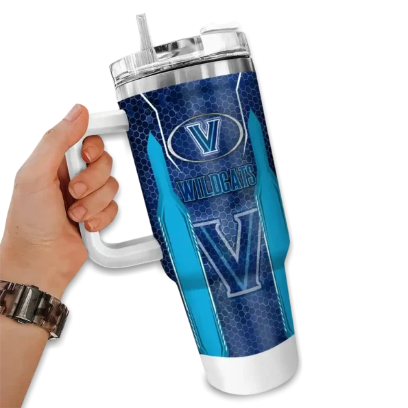 custom villanova wildcats hexagon armor navy curved tumbler fashion forward.webp