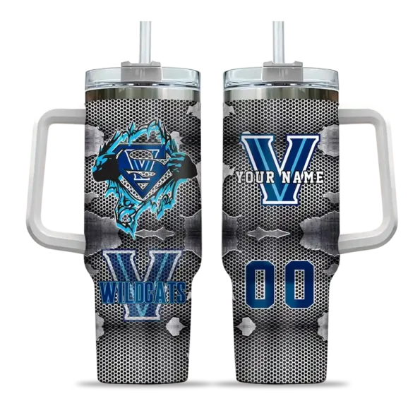 custom villanova wildcats superman shield navy gray curved tumbler best selling.webp