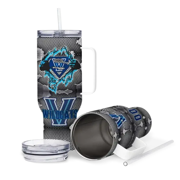 custom villanova wildcats superman shield navy gray curved tumbler high quality.webp