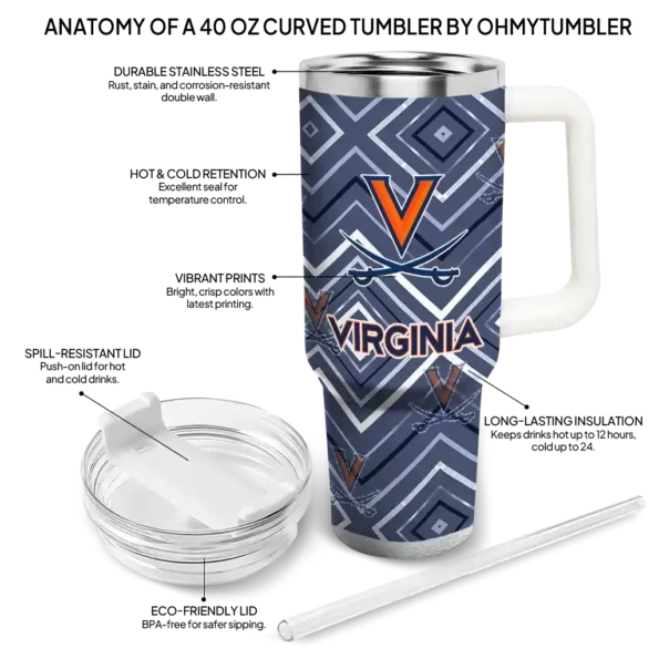custom virginia cavaliers bold diamonds blue curved tumbler new arrival.webp