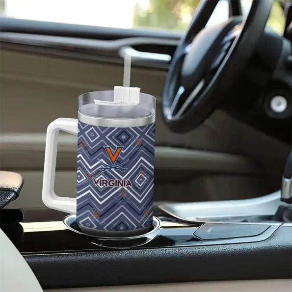 custom virginia cavaliers bold diamonds blue curved tumbler trendy.webp