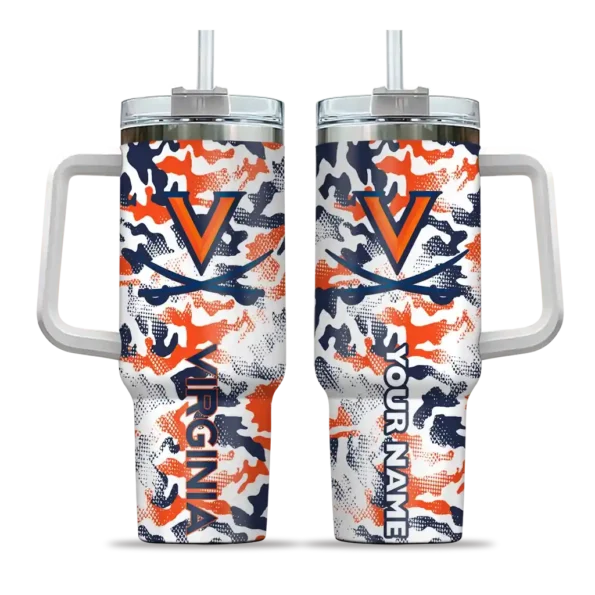 custom virginia cavaliers camo mashup blue white curved tumbler best selling.webp