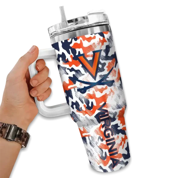custom virginia cavaliers camo mashup blue white curved tumbler fashion forward.webp