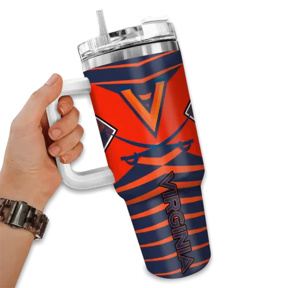 custom virginia cavaliers chevron layers blue curved tumbler fashion forward.webp