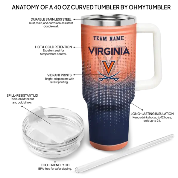 custom virginia cavaliers gradient dots blue curved tumbler new arrival.webp