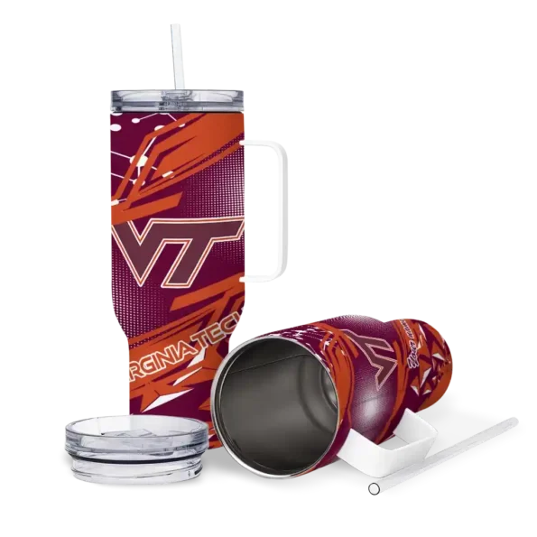 custom virginia tech hokies abstract paths maroon curved tumbler high quality.webp