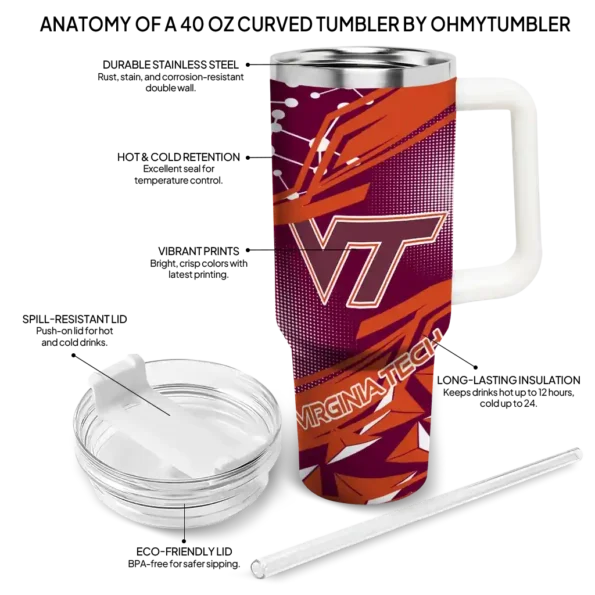 custom virginia tech hokies abstract paths maroon curved tumbler new arrival.webp
