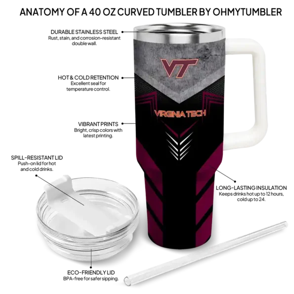 custom virginia tech hokies arrow armor maroon black curved tumbler new arrival.webp