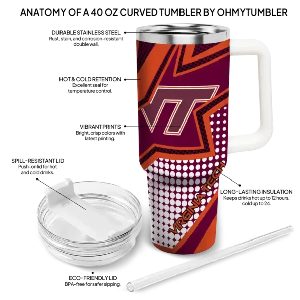 custom virginia tech hokies arrow burst maroon curved tumbler new arrival.webp